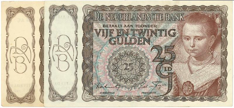Nederland. 25 gulden. Bankbiljet. Type 1943I. Prinsesje. - Zeer Fraai/Prachtig.                                                                                                                                                                                