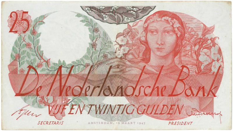 Nederland. 25 gulden. Bankbiljet. Type 1947. Flora. - Zeer Fraai+.                                                                                                                                                                                             