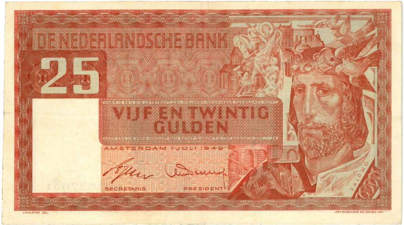 Nederland. 25 gulden. Bankbiljet. Type 1949. Salamo. - Zeer Fraai.                                                                                                                                                                                             