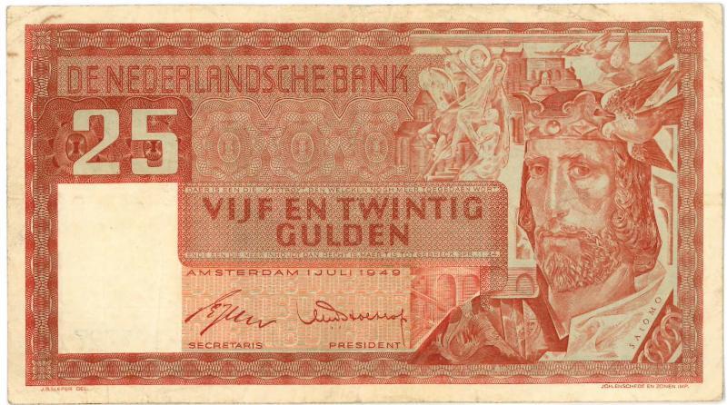 Nederland. 25 gulden. Bankbiljet. Type 1949. Salamo. - Zeer Fraai.                                                                                                                                                                                             