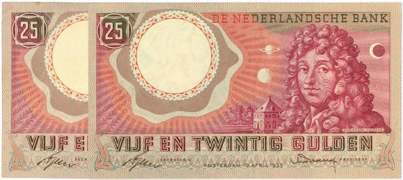 Nederland. 25 gulden. Bankbiljet. Type 1955. Huygens. - Prachtig.                                                                                                                                                                                              
