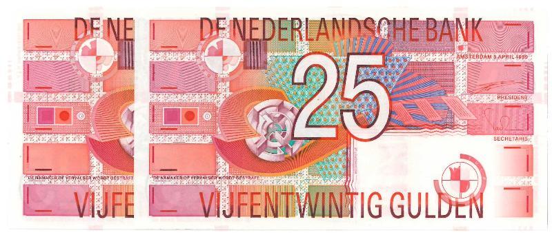 Nederland. 25 gulden. Bankbiljet. Type 1989 Roodborstje. - Nagenoeg UNC.                                                                                                                                                                                       