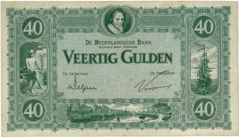 Nederland. 40 gulden. Bankbiljet. Type 1921. Prins Maurits. - Zeer Fraai.                                                                                                                                                                                      