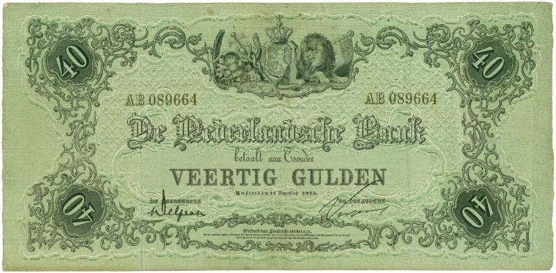 Nederland. 40 gulden. Bankbiljet. type 1860.  - Zeer Fraai.                                                                                                                                                                                                    