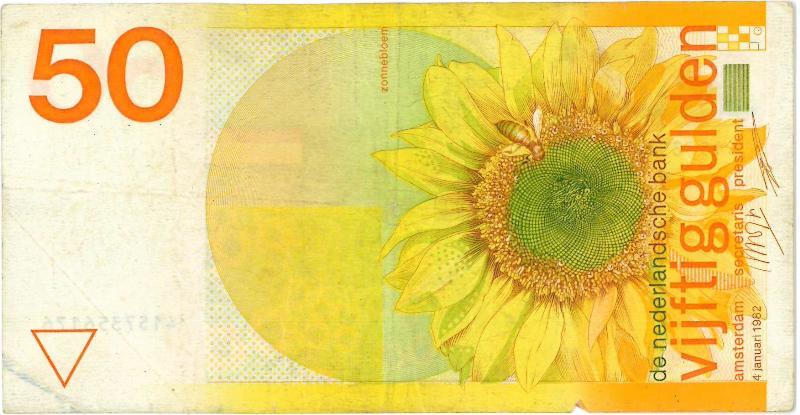 Nederland. 50 gulden. Bankbiljet. Type 1982. Zonnebloem. - fraai.                                                                                                                                                                                              