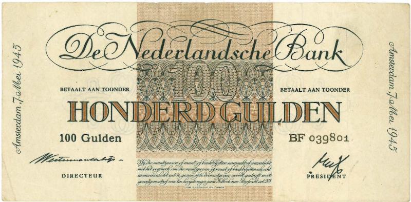 Nederland. 100 gulden. Bankbiljet. Type 1945. Geldzuivering. - Zeer Fraai.                                                                                                                                                                                     