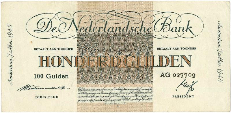 Nederland. 100 gulden. Bankbiljet. Type 1945. Geldzuivering. - Zeer Fraai.                                                                                                                                                                                     