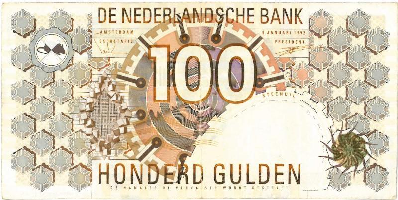 Nederland. 100 gulden. Bankbiljet. Type 1992. Steenuil. - Zeer Fraai+.                                                                                                                                                                                         