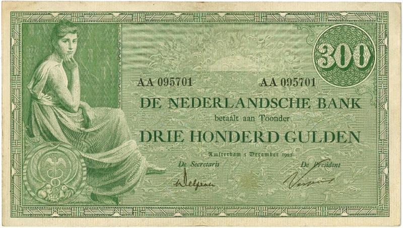 Nederland. 300 gulden. Bankbiljet. Type 1921.  - Zeer Fraai.                                                                                                                                                                                                   