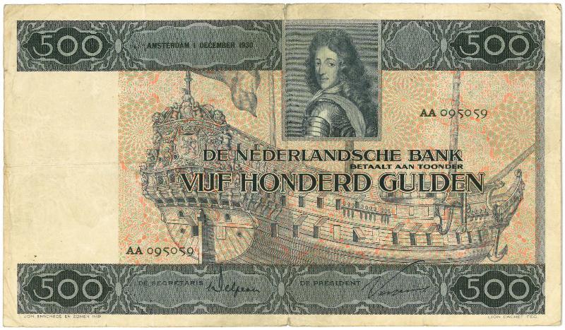 Nederland. 500 gulden. Bankbiljet. Type 1930. Stadhouder Willem III. - Zeer Fraai.                                                                                                                                                                             
