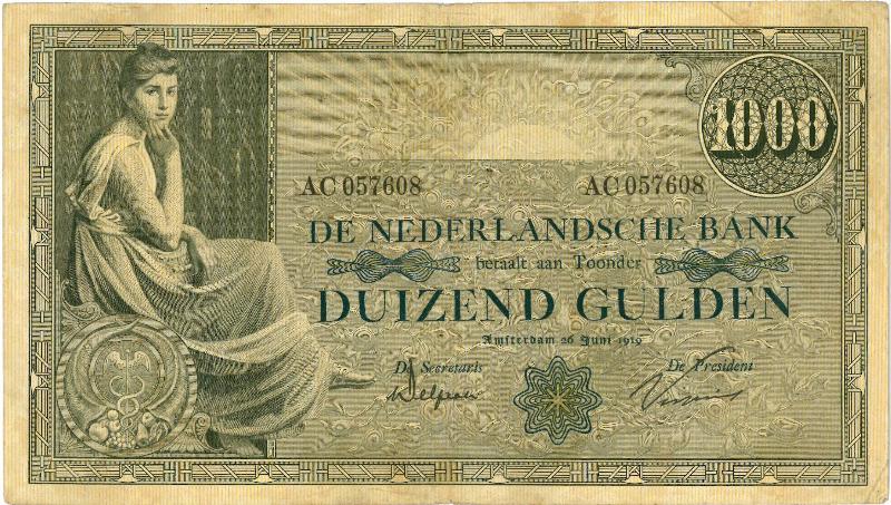 Nederland. 1000 gulden. Bankbiljet. Type 1919. Grietje Seel. - Zeer Fraai+.                                                                                                                                                                                    