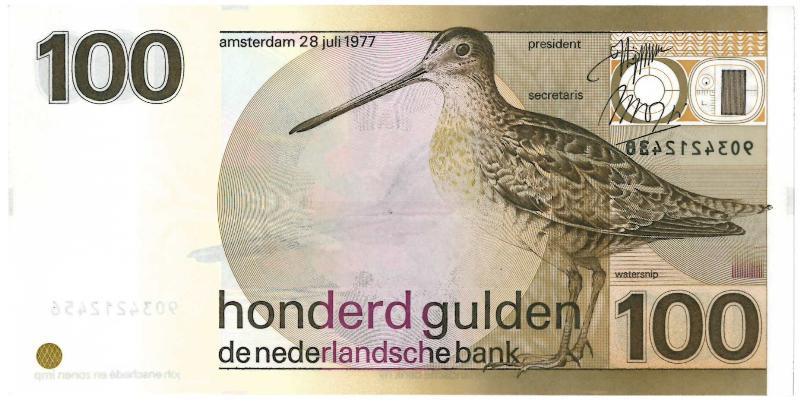 Nederland/misdruk. 100 gulden. Bankbiljet. Type 1977. Snip. - Nagenoeg UNC.                                                                                                                                                                                    