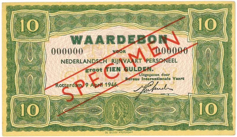Scheepsgeld. 10 gulden. waardebon. type 1946. Boordgeld - Prachtig.                                                                                                                                                                                            