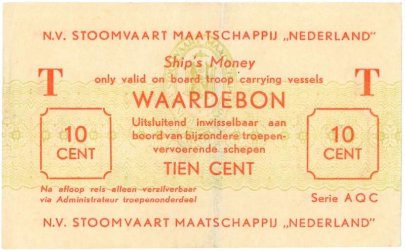 Scheepsgeld. 10 cent. waardebon. type 1947. Shipsmoney - Fraai +.                                                                                                                                                                                              