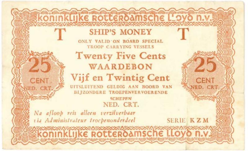 Scheepsgeld. 25 cent. waardebon. type 1949. Shipsmoney - Fraai/Zeer fraai.                                                                                                                                                                                     