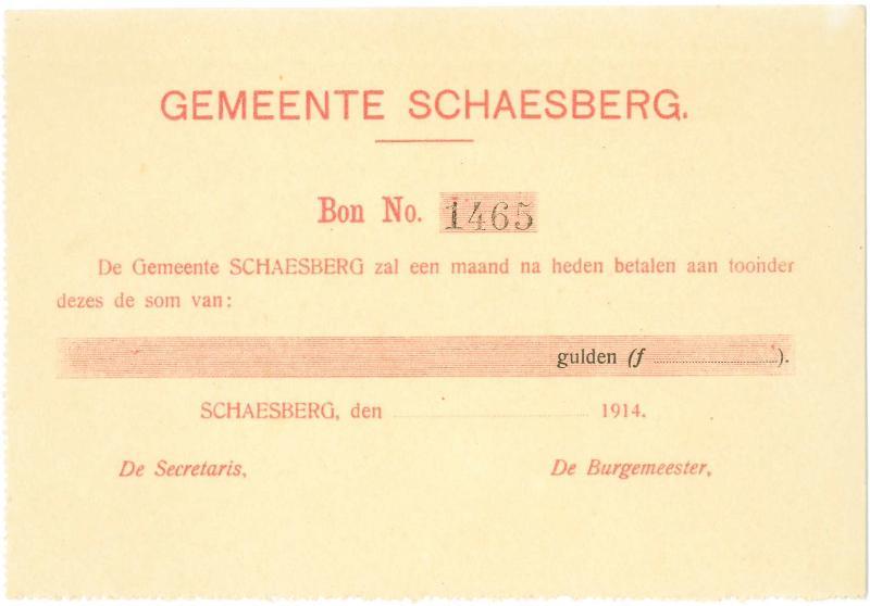 Noodgeld 1ste W.O. blanco Schaesberg. - Prachtig.                                                                                                                                                                                                              