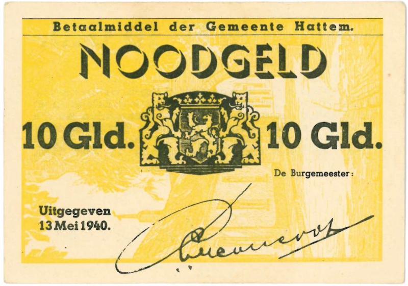 Noodgeld 2de W.O. 10 gulden. Hattem. - Zeer Fraai.                                                                                                                                                                                                             