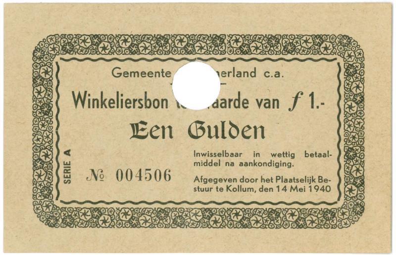 Noodgeld 2de W.O. 1 gulden Kollumerland. - UNC.                                                                                                                                                                                                                