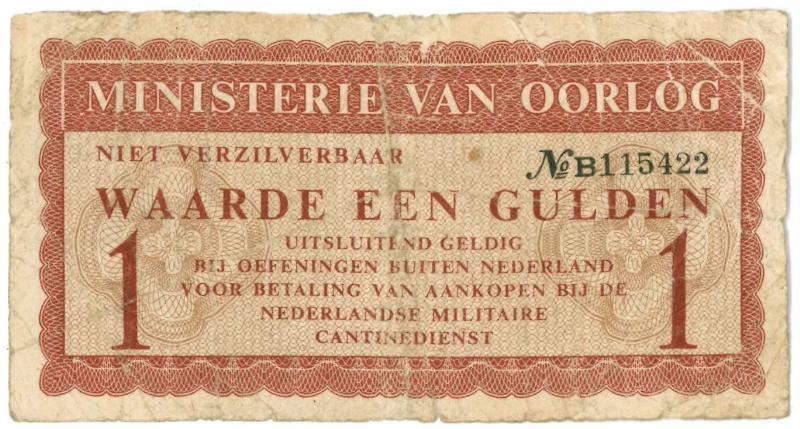 Nederland/ministerie van oorlog. 1 gulden. Kantinegeld.                                                                                                                                                                                                        