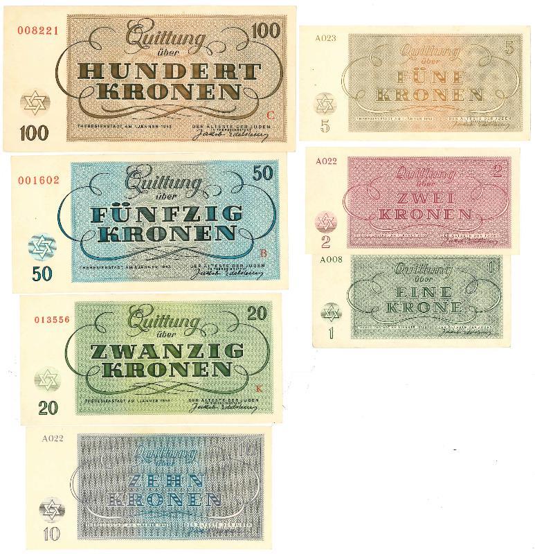 Kampgeld. 1- 100 kronen Theresienstadt. Serie van 6 waarden. - nagenoeg UNC.                                                                                                                                                                                   
