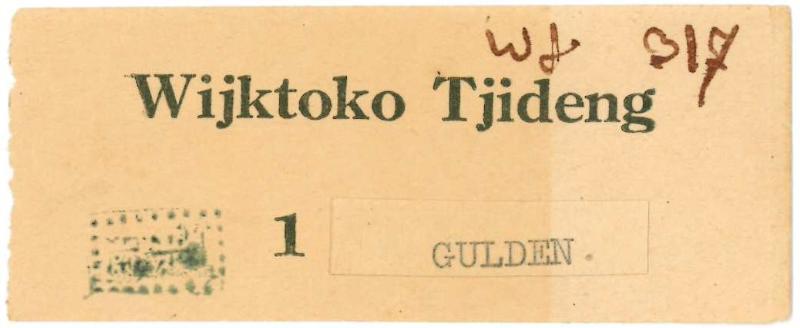 Kampgeld. 1 gulden.  type 1941. Java, Tjideng Interneeringskamp Djakarta. - Prachtig.                                                                                                                                                                          