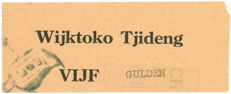 Kampgeld. 5 gulden.  type 1941. Java, Tjideng Interneeringskamp Djakarta. - Prachtig.                                                                                                                                                                          