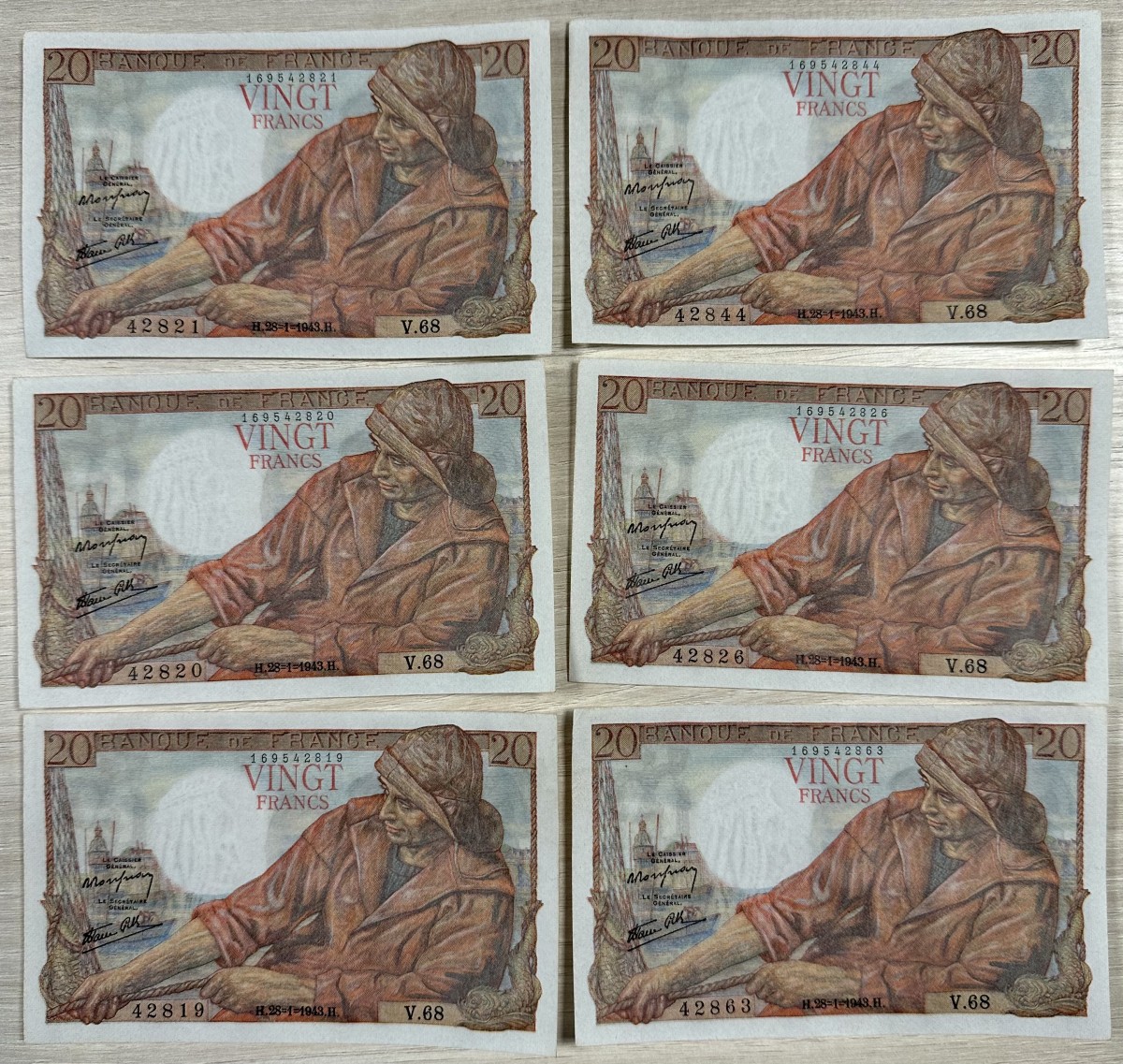 Lot 6 banknotes. - UNC.