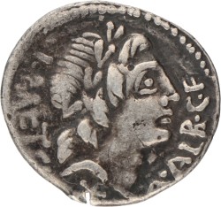 Roman Republic. C. Publicius Malleolus, A. Postumius Albinus, L. Caecelius Mettelus. Deanrius. ND (100 - 97 BC).