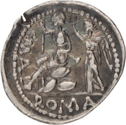 Roman Republic. C. Publicius Malleolus, A. Postumius Albinus, L. Caecelius Mettelus. Deanrius. ND (100 - 97 BC).