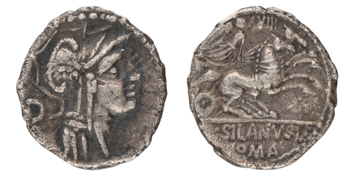Roman Republic. D. Iunius Silanus L.f. Denarius. ND (91 BC).