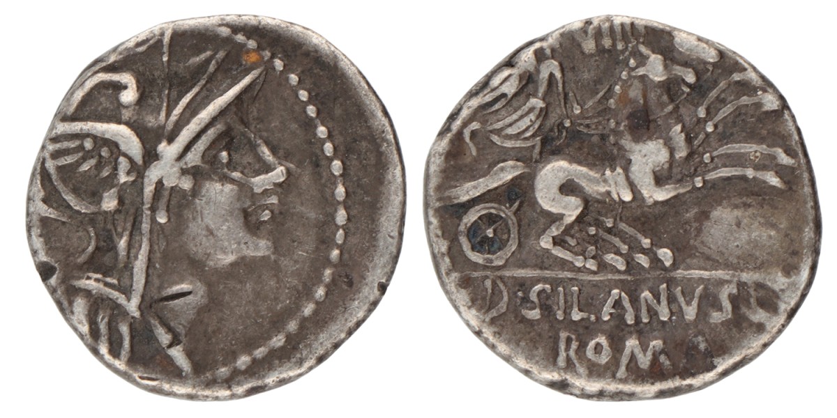 Roman Republic. D. Iunius Silanus L.f. Denarius. ND (91 BC).