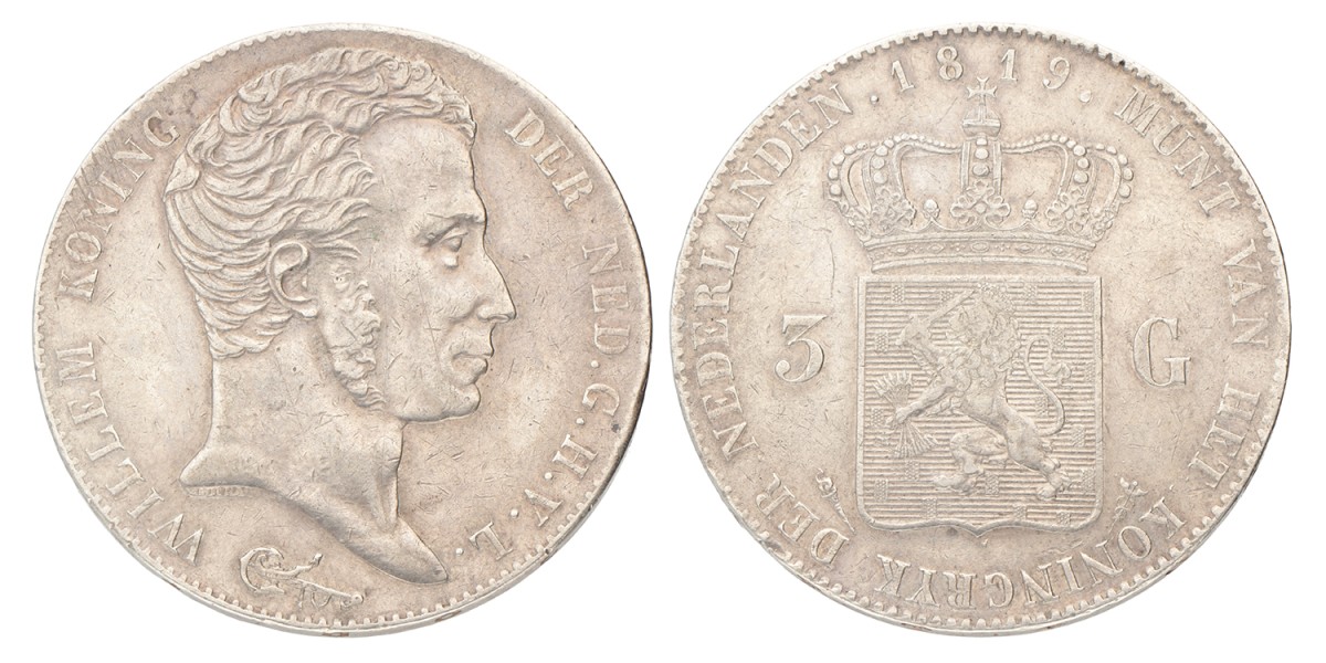 3 Gulden. Willem I. 1819 U. Zeer Fraai / Prachtig.