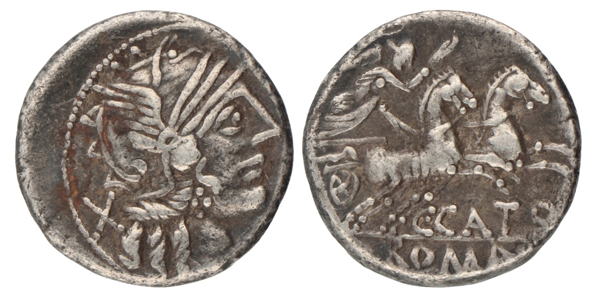 Roman Republic. C. Porcius Cato. Denarius. ND (123 BC).