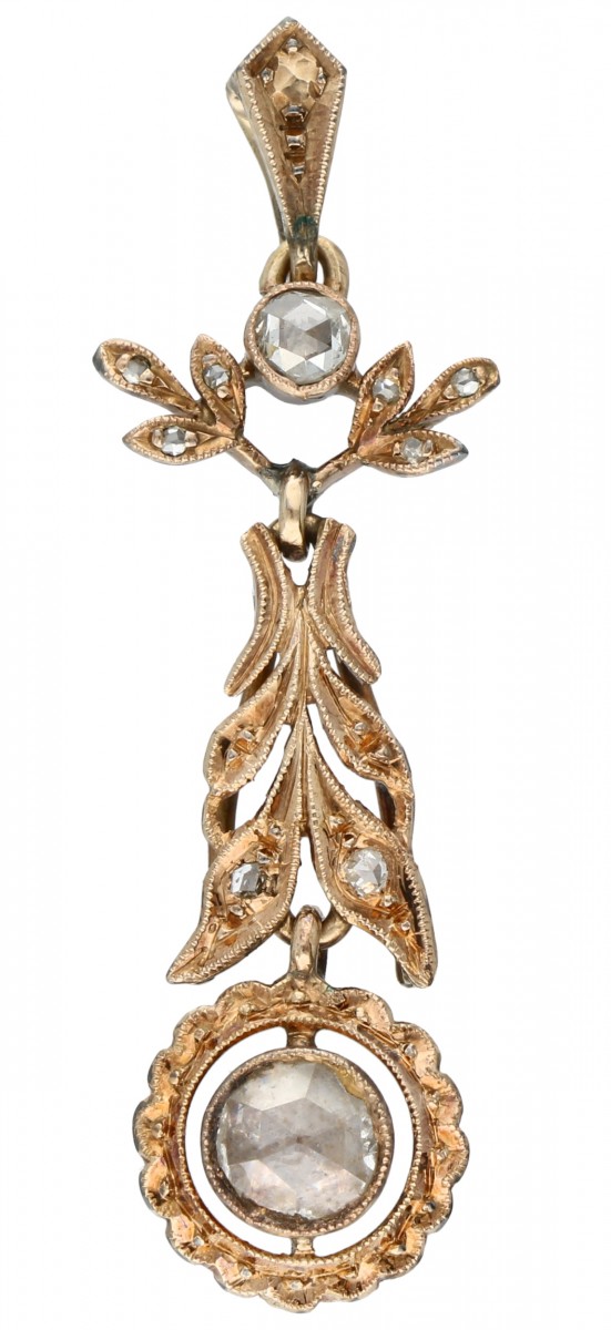 Geelgouden Art Deco hanger bezet met 9 roos geslepen diamanten - 14 kt.