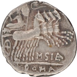 Roman Republic. Cn. Dominantus Ahenobarbus, Q. Curtius, M. Iunius Silanus. Denarius. ND (116/115 BC).