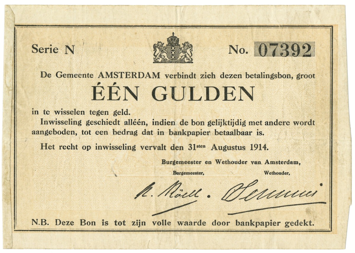 Nederland. 1 gulden. Waardebon. Type 1914. Type Amsterdam. - Fraai / Zeer Fraai.