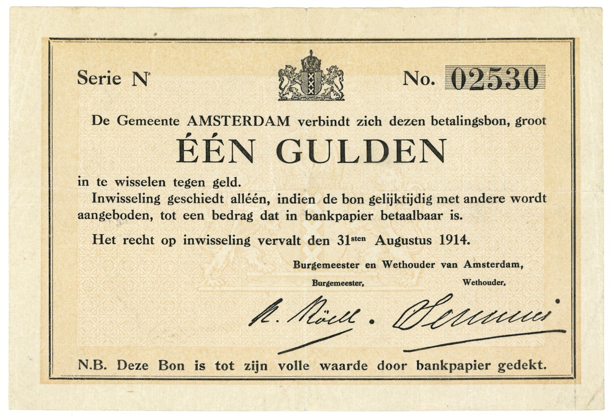 Nederland. 1 gulden. Waardebon. Type 1914. Type Amsterdam. - Zeer Fraai.