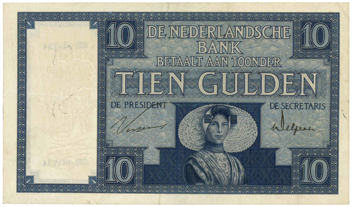 10 gulden. - Zeer Fraai +.