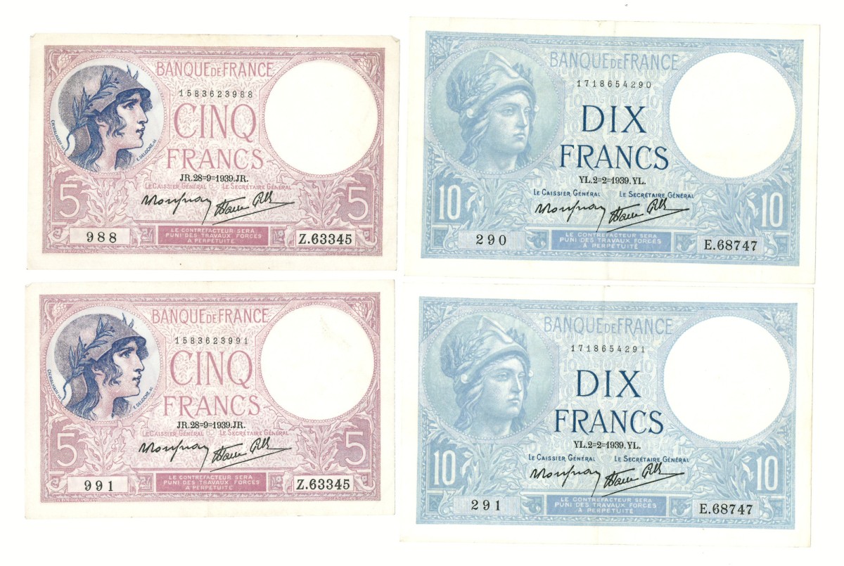 Lot 4 banknotes. - Very fine +.