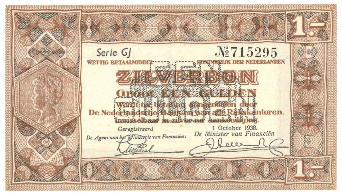 Nederland 1 gulden Zilverbon Type 1938 - Nagenoeg UNC