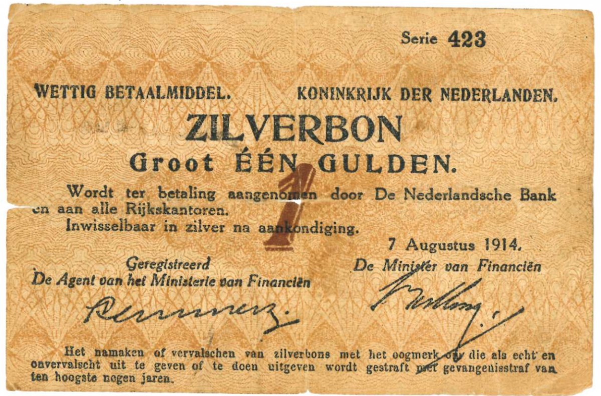 Nederland 1 gulden Zilverbon Type 1914 - Zeer Goed