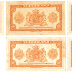 Nederland 5x 1 gulden Muntbiljet Type 1943 Wilhelmina I - Zeer Fraai