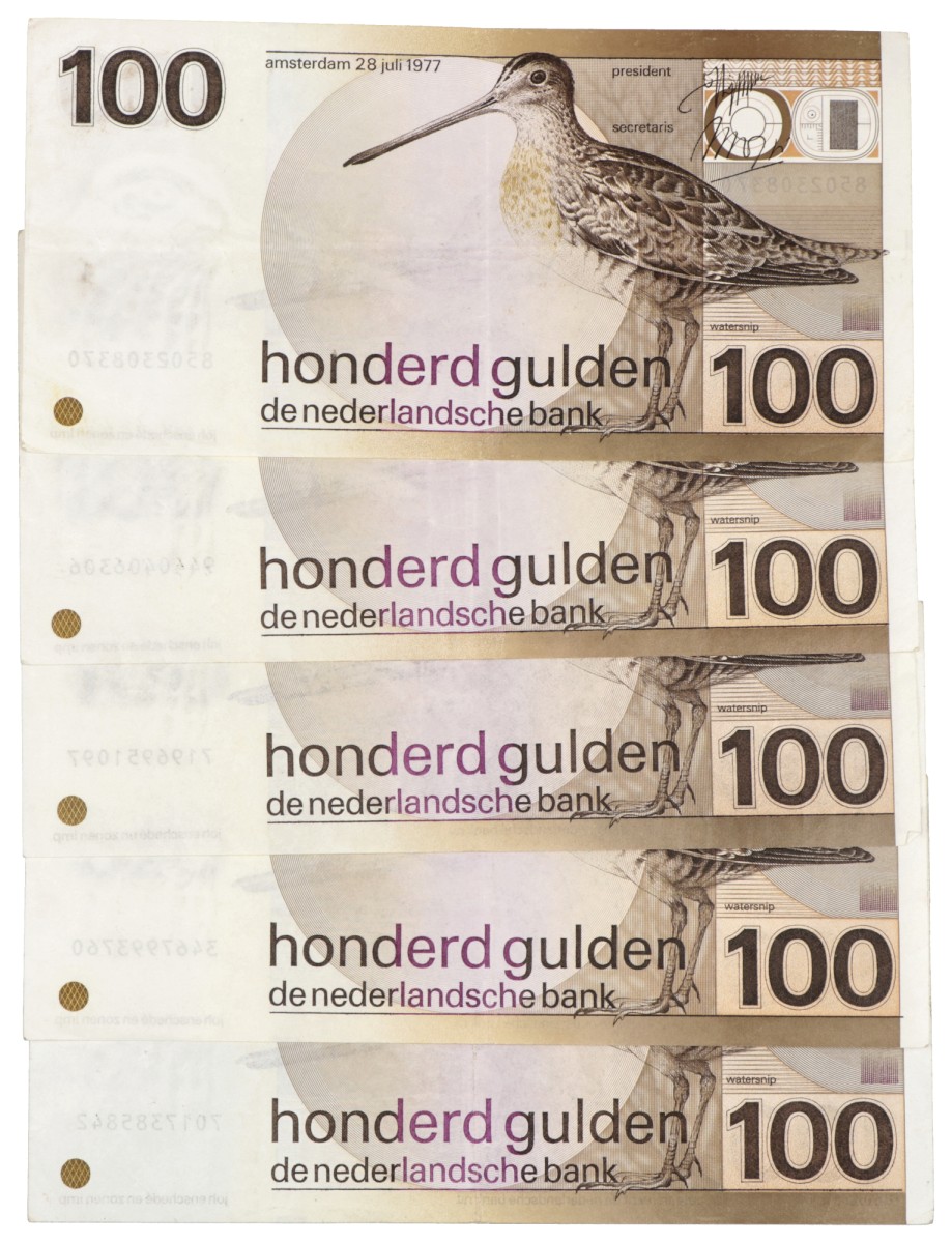 No reserve - Lot 5 bankbiljetten. - Zeer Fraai.