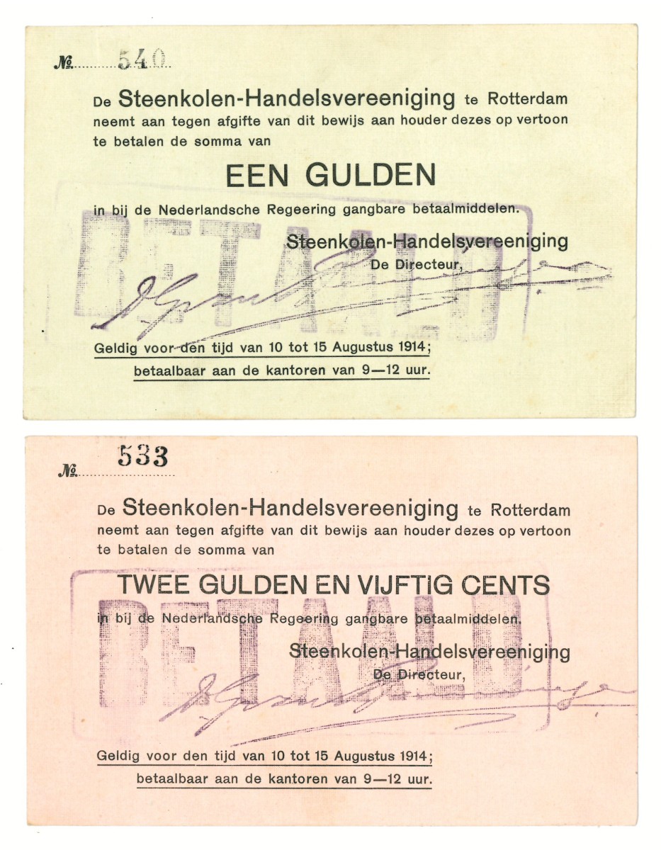 Nederland. 1 en 2½ gulden. Waardebon. Type 1914. Type Rotterdam. - Prachtig.