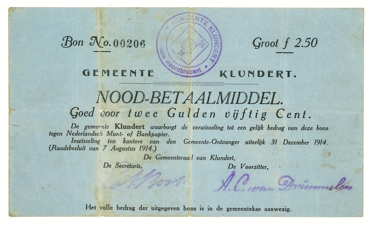 Nederland. 2½ gulden. Waardebon. Type 1914. Type Klundert. - Zeer Fraai.