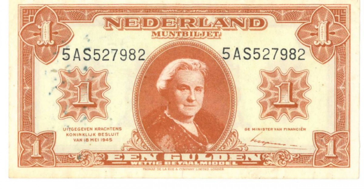 Nederland 1 gulden Muntbiljet Type 1945 Wilhelmina II - Zeer Fraai