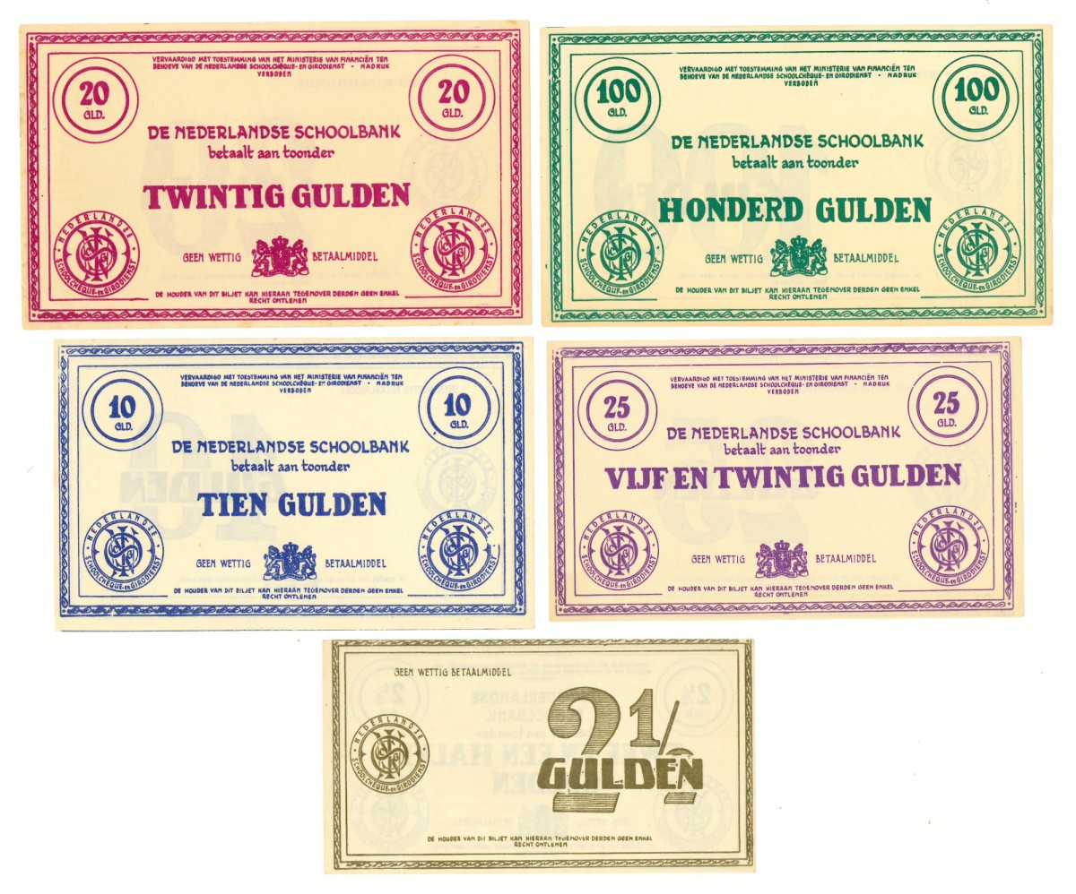 Lot 5 bankbiljetten. - UNC.