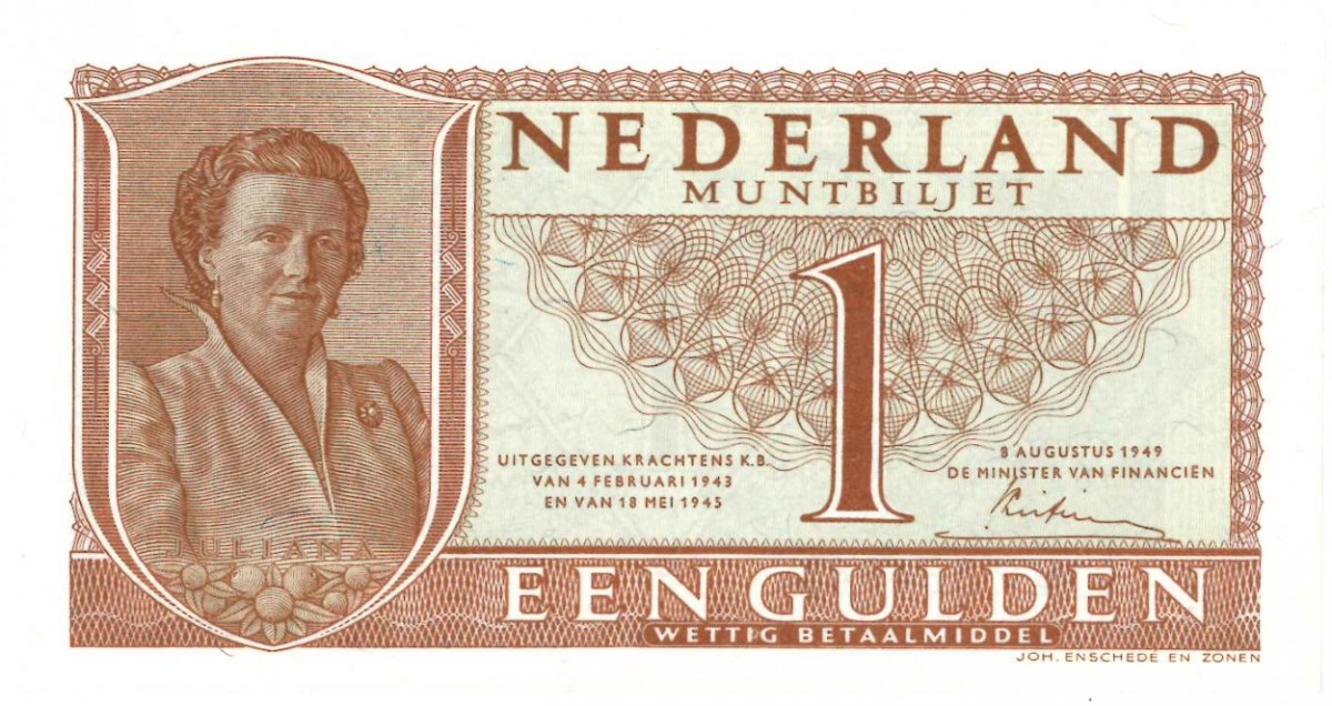 Nederland 1 gulden Muntbiljet Type 1949 Juliana - UNC
