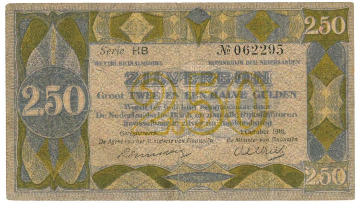 Nederland 2½ gulden Zilverbon Type 1918 - Fraai