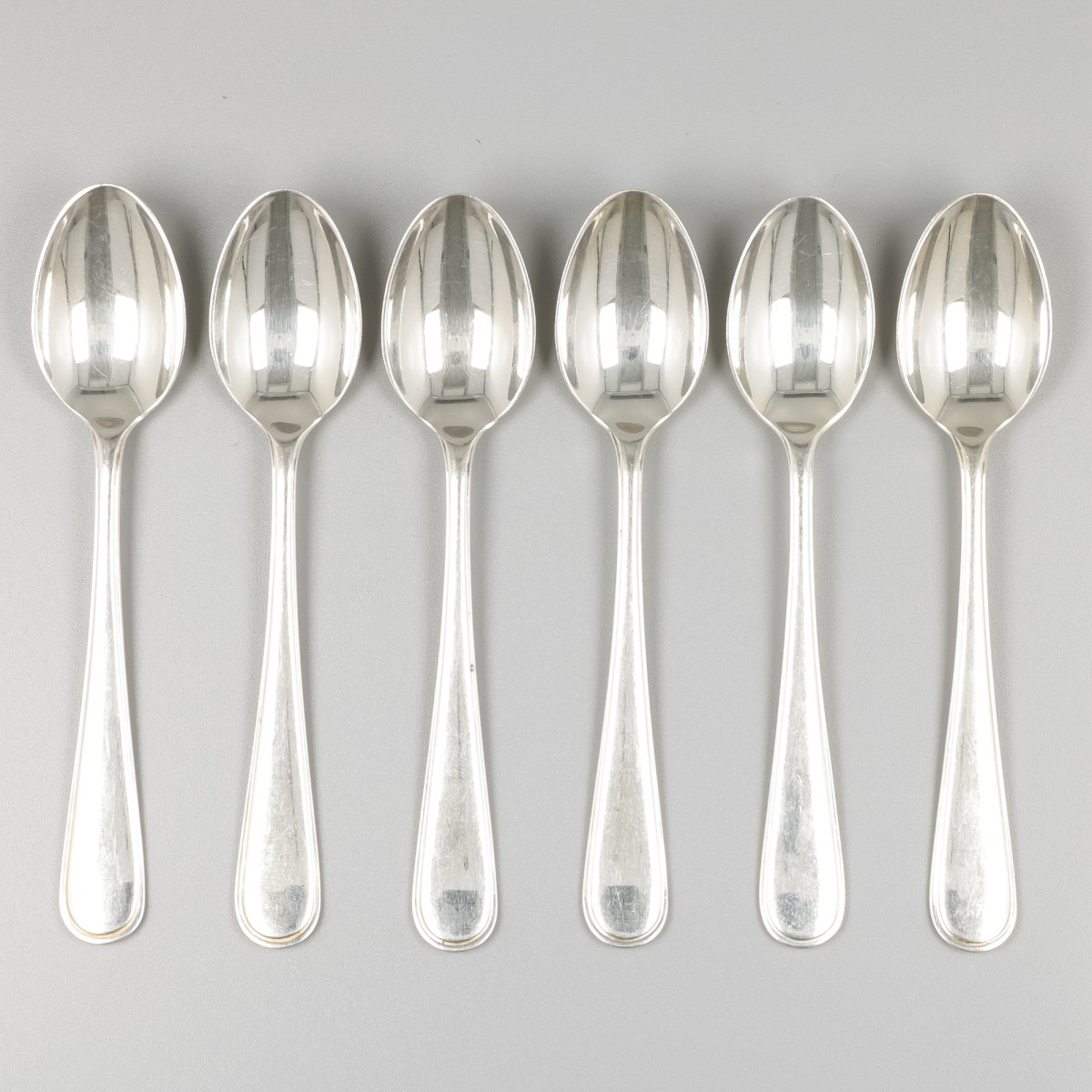 6-delige set theelepels Hollands rondfilet, zilver.